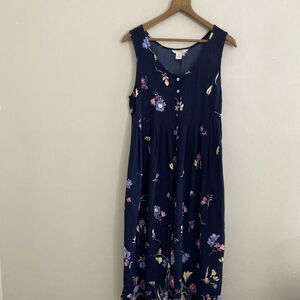 Vintage 90s Grunge Express Floral Sundress Button Up Maxi Dress Navy Women Large